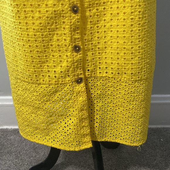 J Crew Yellow Embroidered Eyelet Lace Button Front Midi Sundress Sz 14 - Picture 4 of 13